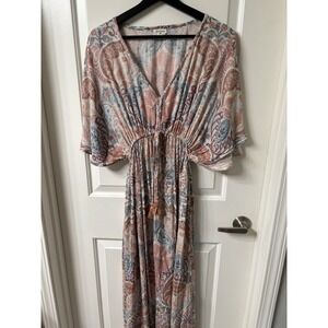 World Market Small / Medium Dress Maxi Boho Bohemian Tassels Cinched Flowy Soft